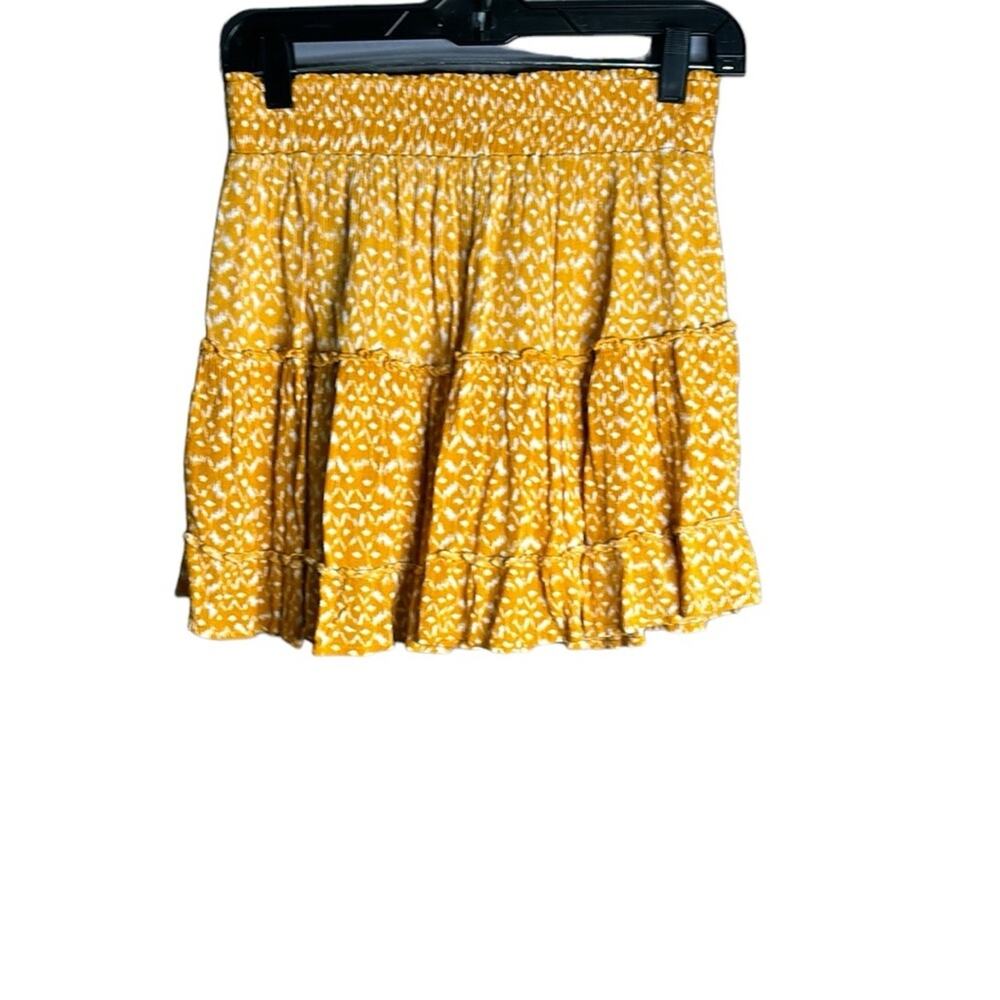 Vici Yellow White Print Pull On Ruffled Mini Skirt Fully Lined Small